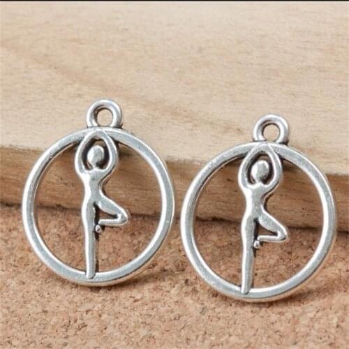 BULK 30 Zinc Alloy Antique Silver Plated Yoga Position Charms Om Ohm Aum Pendant for Bracelets Wholesale Lots 19*16mm