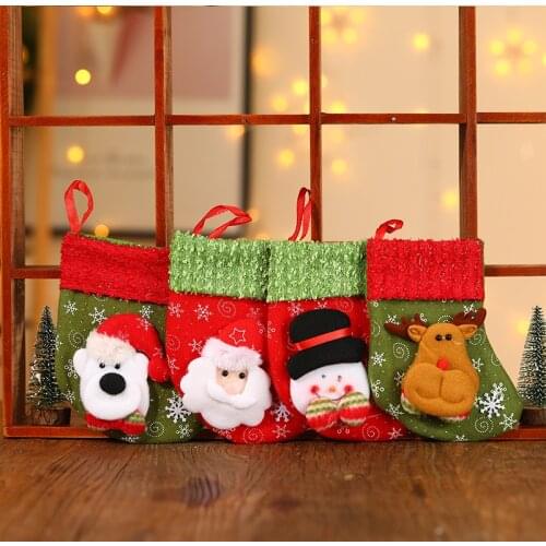 1 pcs Christmas Stockings Socks with Snowman Santa Elk Bear Printing Xmas Candy Gift Bag Fireplace Xmas Tree Decoration New Year