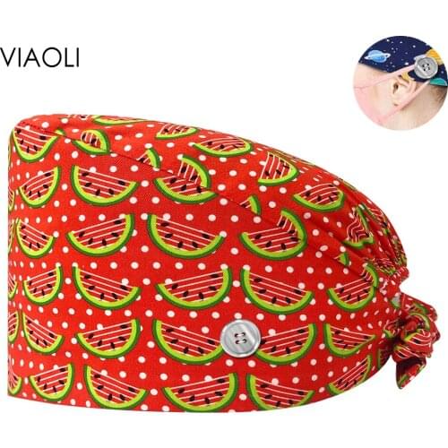 Nurse Print Sanitary Caps With button medical doctor nurse accessories Adjustable Cotton Bandage Scrubs Cap For Male And Female
