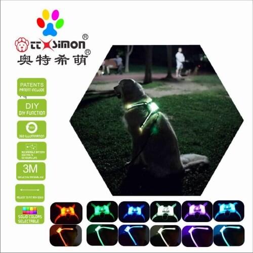 Dogled Revolutionary Illuminated and Reflective Harness for Dogs Including Multicolored LED Fiber Optics