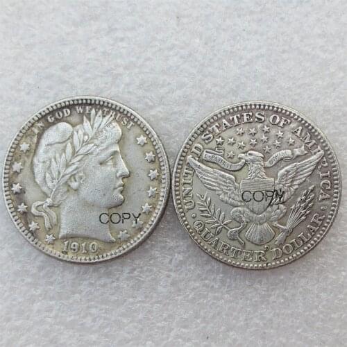 USA Barber Quarter Dollars 1910 1910-D Different Mint Silver Plated Copy Coin