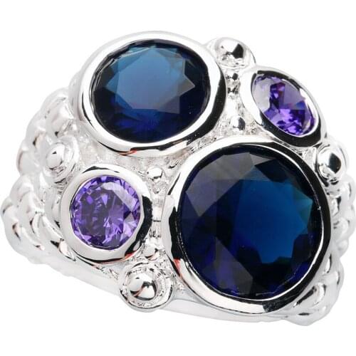 Stylish Blue Stone 10*10mm Semi-precious Stone Silver cool for women Ring Q1094