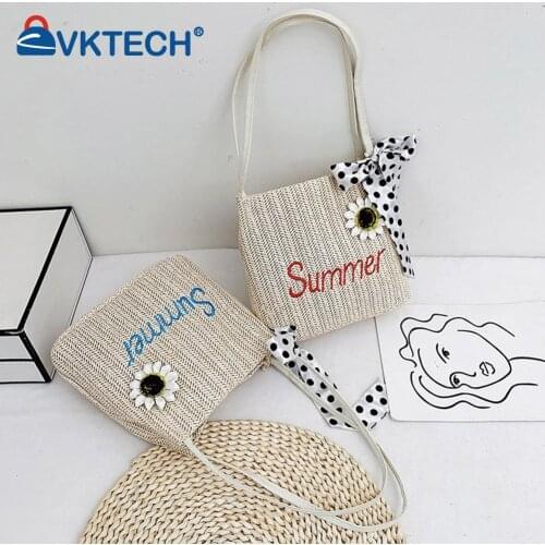 Female Summer Crossbody Bags Ladies Handmade Fashion Women Woven Sunflower Shoulder Tote Bag Letters Embroidery Bucket Bags