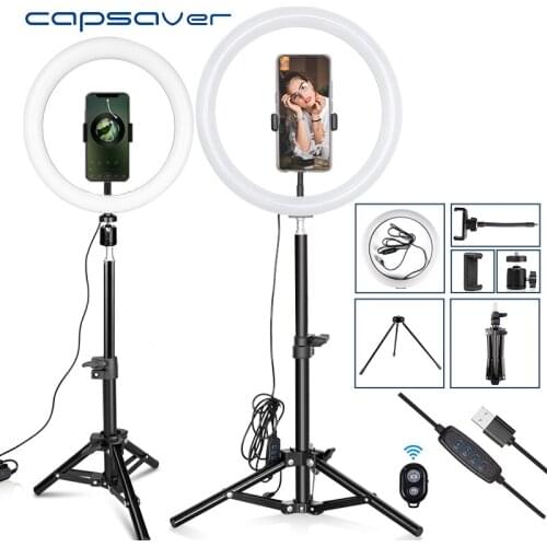 Capsaver 10 inch 12 inch LED Ring Light Dimmable USB Ring Lamps Makeup Lamp with Phone Holder Tripod for tik tok Youtube Video