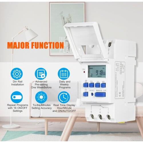 THC15A Digital LCD Power Programmable Timer Switch Relay 16A Amp Electronic On Off Relay Timer Control AC 220V Din Timing Swtich