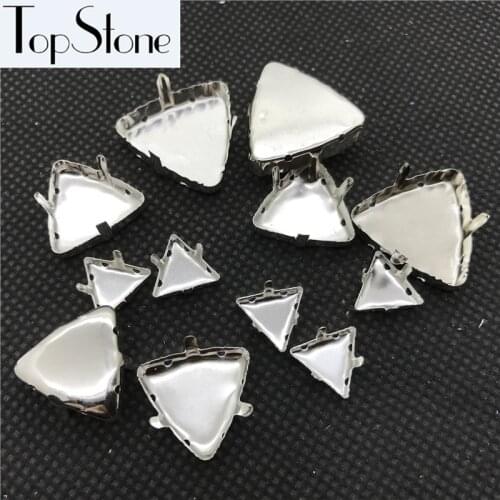 All Sizes Triangle Brass/Silver Metal Claw Sewing Holes Fitting For Crystal fancy stones Jewelry Beads 12mm,18mm,23mm