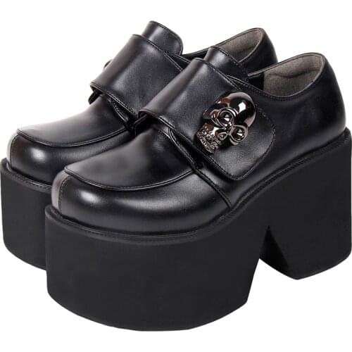 Angelic imprint woman girl lolita Gothic cosplay punk shoes lady high heels wedges Pumps women dress party shoes skull 33-47