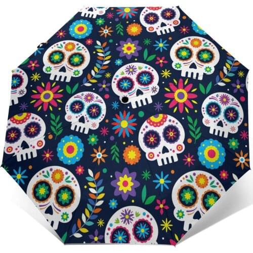 Dia De Muertos Day Of The Dead Windproof Automatic Folding Inverted Umbrella Portable Paraguas for Man Woman