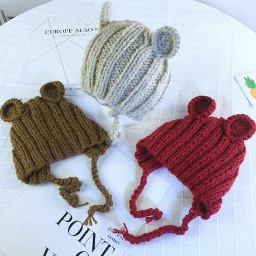 Knitted Winter Baby Hat with Ears Cartoon Children Kids Baby Bonnet Cap for 0-1 Years 3 Colors