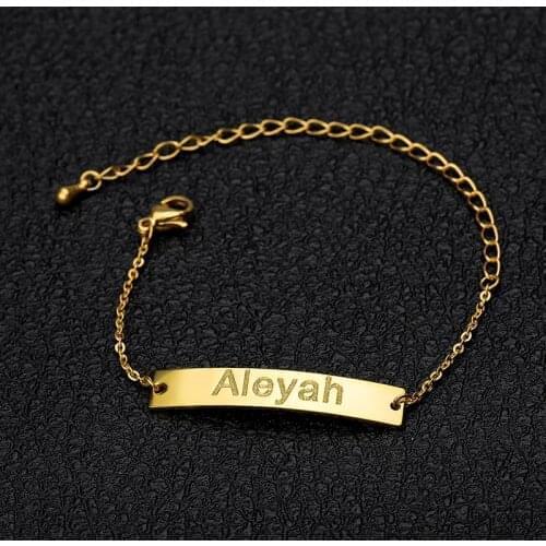 Adult Name Bracelet 35*6mm Stainless Steel Chain Child strand bracelet Custom Name Baby Bracelet Custom Girl Boy Birthday Gift