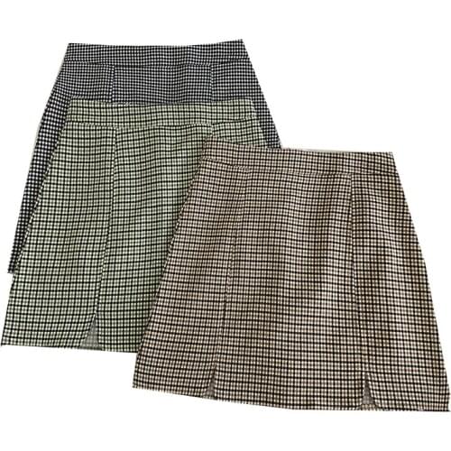 Women Plaid Side Slit Mini Skirt High Waist A-Line Package Hip Ladies Skirts Casual Basic Plaid Skirt Spring Summer Lady Skirts