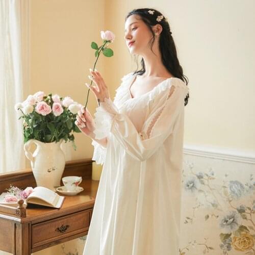 Women Homewear Female Cotton White Sexy Sleepwear Nightdress Lace Nightwear Homewear Nightgown Sleepwear Luxury Gown