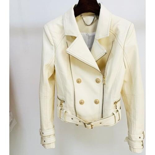 HIGH STREET Newest 2021 Fashion Designer Jacket Womens Lion Buttons Synthetic Biker Leather Motorcycle Jacket