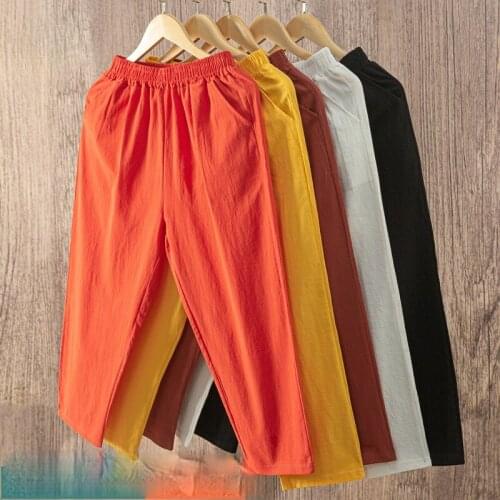 PIPIMOTHER Women Summer Thin Pure Cotton Haren Pants Casual Loose Large Size Wide Leg Pants