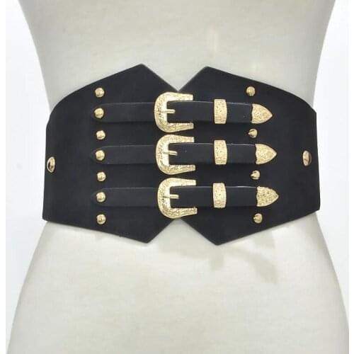 Womens runway fashion vintage PU leather elastic Cummerbunds female Dress Corsets Waistband Belts decoration wide belt R1390
