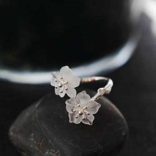 L&P Elegant Natural Crystal Flower Rings Pure 925 Sterling Silver Ring For Women Handmade Fine Jewelry Wholesale For Christmas