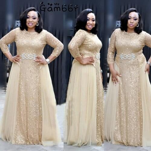 High Quality Elegant African Women Clothing Plus Size 3XL Evening Tunic Party Dress Formal Sequined Dress Long Vestido De Festa