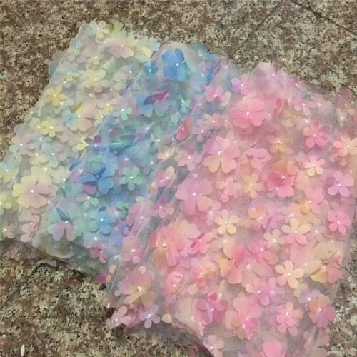 1yard 130cm Multicolor Laser Three-dimensional Flower Embroidery Tulle Fabric Diy 3D Fashion Womens Wedding Dress Tutu Fabric