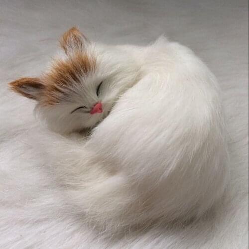 ZILIN adorable sleeping cat white fluffy sleeping cat toy ideal gift for kids girls 13*8*10 cm
