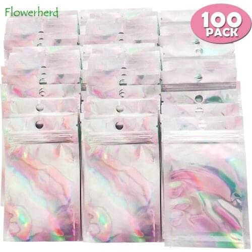 100PCS 13Size Resealable Smell Proof Bags Aluminum Foil Pouch Bag Flat Reclosable Mylar Food Storage Coffee Candy Seal Wrap