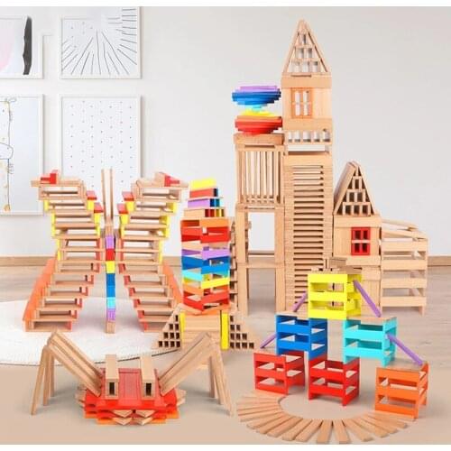 100Pcs Children Montessori Toy Wooden Balance DIY Building Block Creative Wooden Blocks Toys Kids Educational Toys Gifts