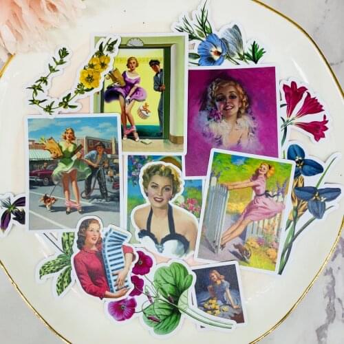14PCS Retro lady sticker for kids homemade book stickers on laptop / decorative scrapbooking / DIY