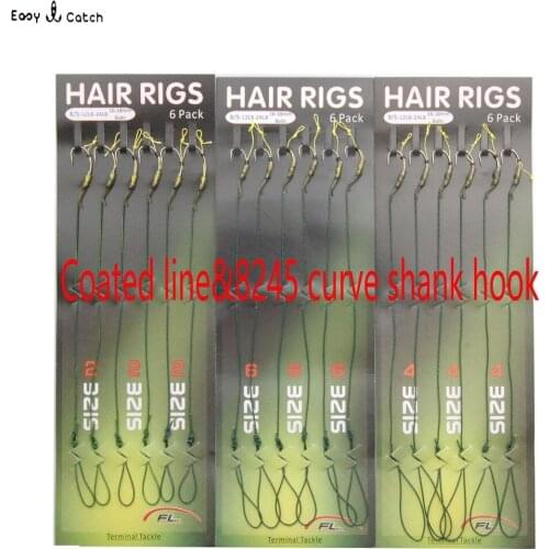 18pieces=3packs/lot Hair Rigs Green Coated Line Curve Shank Carp Fishing hooks sabiki Rigs Fishing accessories size 2 4 6