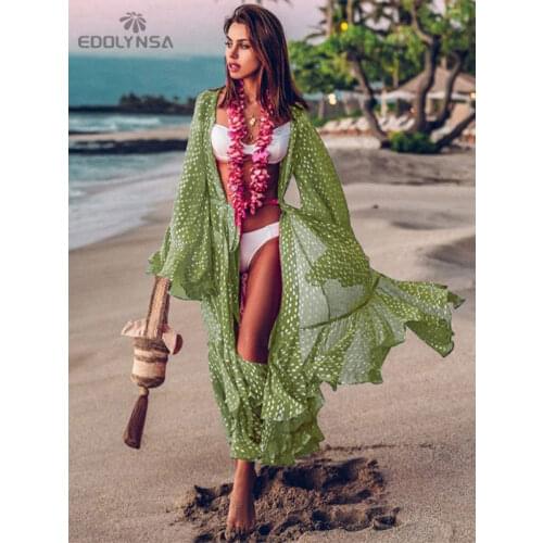 2021 Bohemian Printed Bikini Cover-ups Elegant Self Belted Kimono Dress Tunic Women Plus Size Beach Wear Swim Suit Cover Up Q914