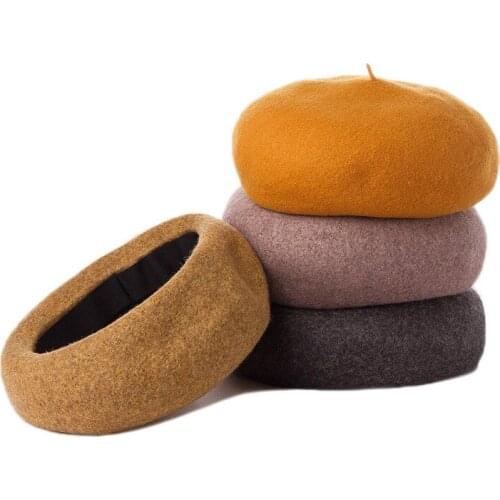 Autumn winter 2020Europe and America new high quality fine wool stereo deep brim Beret women painter hat fashion warm woolen hat