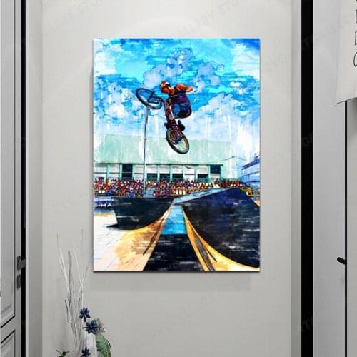 BMX Competition Silhouette Oil painting Canvas Posters Prints Wall Art Picture for Living Room Home Decorations