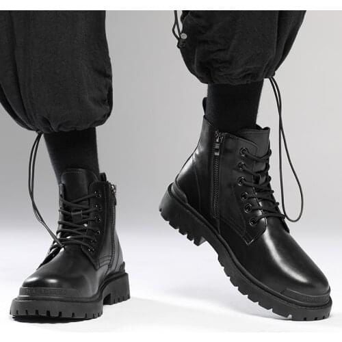 Coturno Men Black Martins Leather shoes High Top Fashion Winter Warm Snow Non-slip shoes Dr. Motorcycle Ankle Boots Couple Boots