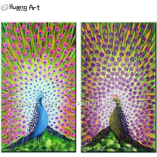 New Handmade Color Peacock Oil Painting on Canvas Hand Painted Modern Abstract Knife Animal Painting for Room Wall Decor Art