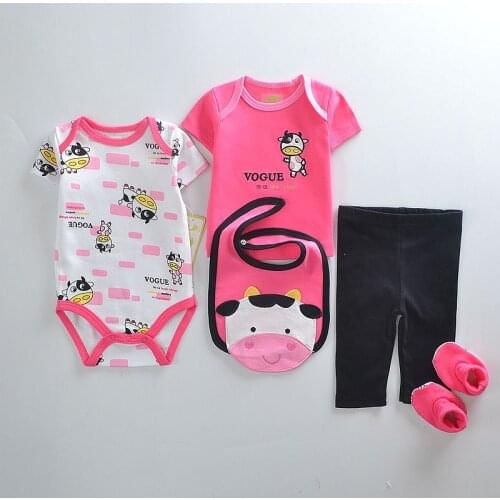 Baby Girls Clothing Sets Pink Cow Cute Fashion Bebe Clothing Bodysuits shirt Socks Payifang Pants Balck 100% Cotton TOP Quality