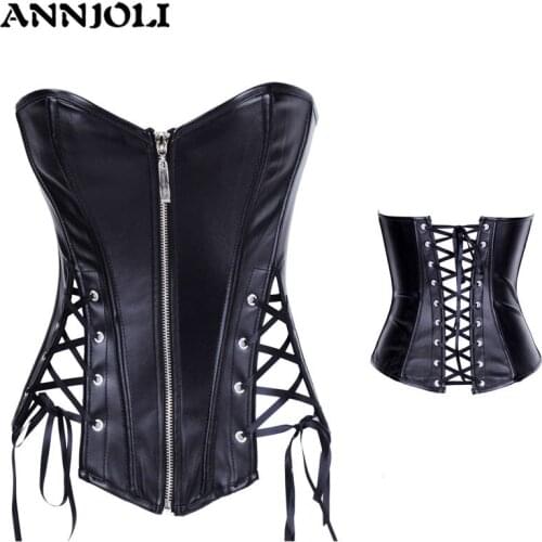 Low Price Promotion Women Latxe Fron Zipper Body Shaper Red and Balck Color PU Leather Corset Tight