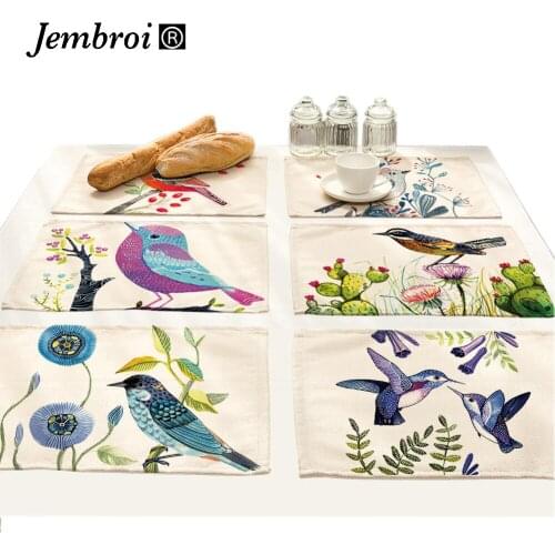 Bird Plant Flower Cactus Printing Cloth Table Mat Coaster Set Placemat Coasters Pad Mat Kitchen Accessories Decoration Home