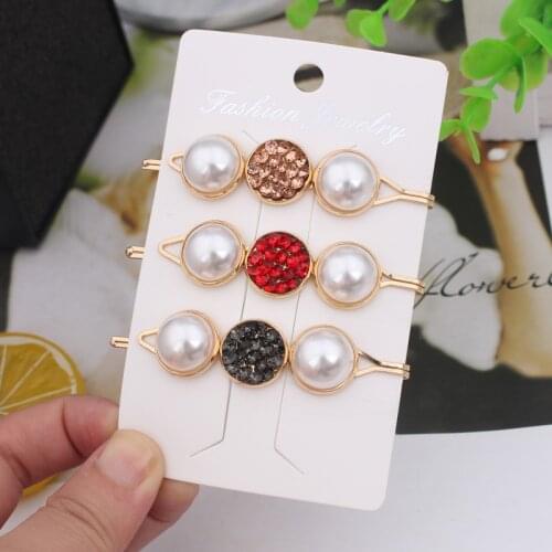 2020 Kpop Fashion Elegant Korea Shiny Crystal Rhinestones Pearl Hairpins Barrettes Long Hair Clips Slide Clip Hair Accessories
