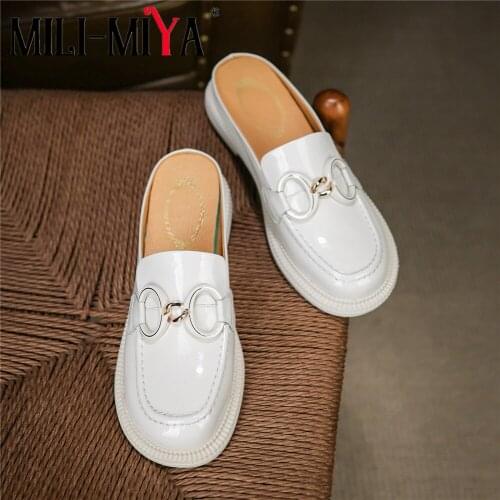 MILI-MIYA New Arrival Round Toe Women Genuine Leather Mules Low Thick Heels Slip On Casual Street Shoes Handmade For Ladies