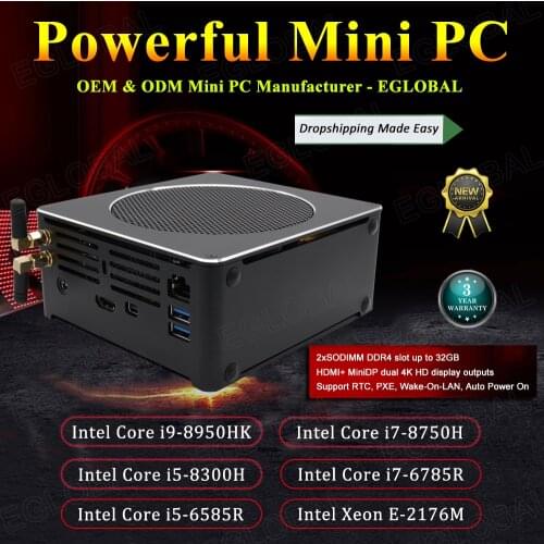 Eglobal Xeon E-2186M Mini PC Intel i9 8950Hk Windows10 linux DDR4 Ram Core i7 8750H Wifi M.2 NGFF/Nvme SSD HDMI Gaming Computer