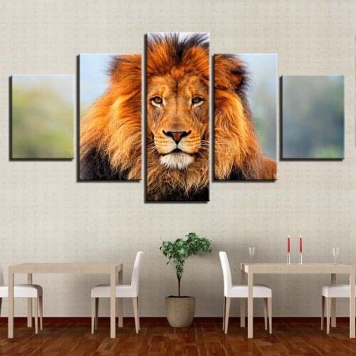 HD Printed Modular Canvas Picture 5 Pieces Animal Lion Painting Framework Wall Art Poster Home Modern For Living Room Decoration