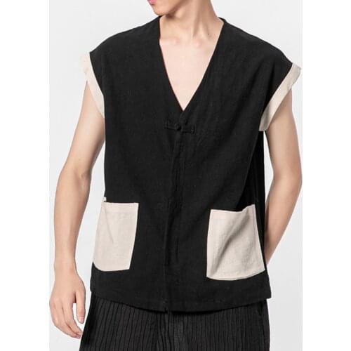2021 Summer Men Kimono Vest Men Chinese Style Tank-Top Traditional Clothing Male Button Cotton Linen Sleeveless Kung Fu Tops 5XL