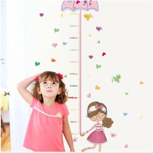 Height Measure Stickers Cartoon Umbrella Girl Height Measure Wall Sticker For Kids Rooms Growth Chart Nursery Room Wall Decor