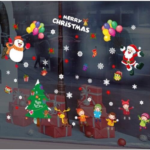 Wall Stickers Merry Christmas Decoration Gifts Santa Claus Tree Glass Window Wall Stickers Removable Wall Decal Dropship