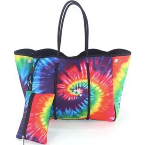 Tie Dye Neoprene Handbag Fashion Designer Beach Bags Women Casual Leopard Shoulder Bag With Small Purse