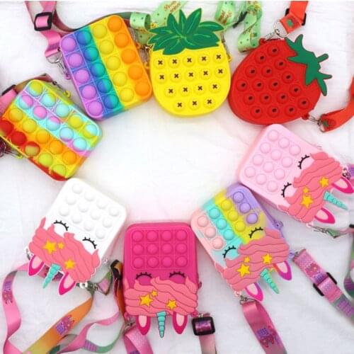 New Cute Fidget Toys Reliver Stress Toy Rainbow Push Bubble Simple Dimmer Antistress Toy Children Sensory tationery Storage Bag