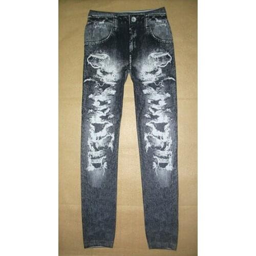 50pcs/lot New slim false hole imitation jeans elasticity leggings women printing leggings