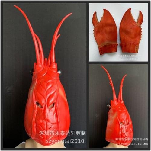 New Red Lobster Face Mask Crab Claws Hands Gloves Latex Animal Funny Adult Costume Accessory Halloween Party Funny Props