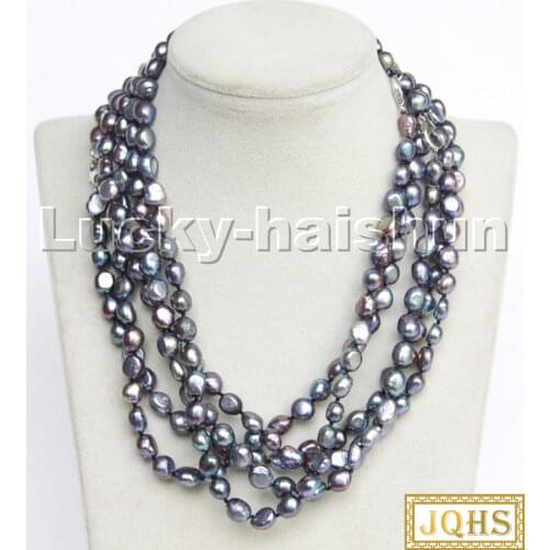 AAA wholesale 5psc 45cm 10mm Baroque potato Black pearls necklace 18KGP clasp c266 necklaces for women