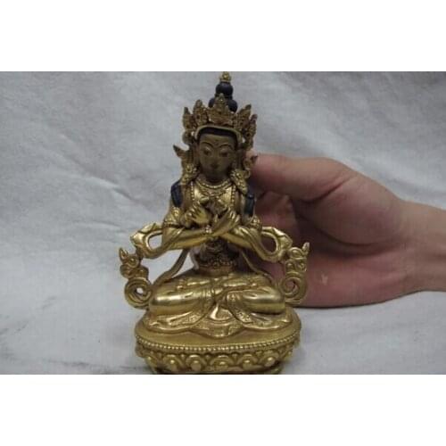 Song voge gem S0878 5 Tibet Copper 24K Gold Gild Vajrasattva Vajradhara Bodhisattva Guan Yin Statue