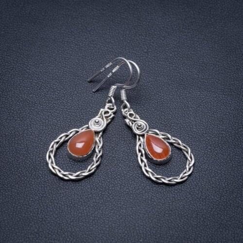 Natural Carnelian Punk Style 925 Sterling Silver Earrings 1 1/2" S1376