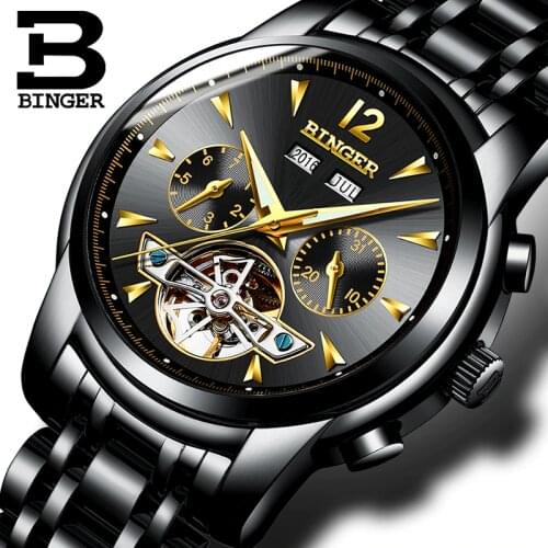 Switzerland BINGER Watches Men full Calendar Tourbillon sapphire multiple functions Water Resist Mechanical Male Clock B8608M4